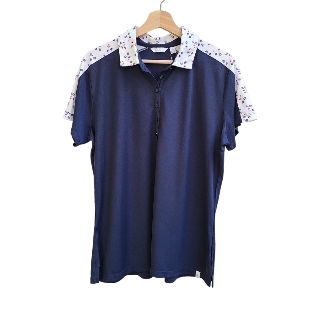 NWT Lady Hagen Navy Polo with "Sparklers" Print Shirt, Size XXL